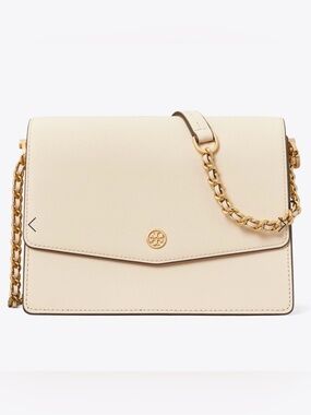 Tory Burch Robinson Convertible Leather Shoulder Bag in New Cream Color